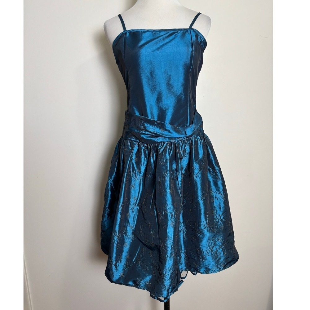 Amy Byer Girls Drop Waist Party Dress 16 Blue Gold Sparkle Dance Social Occasion
